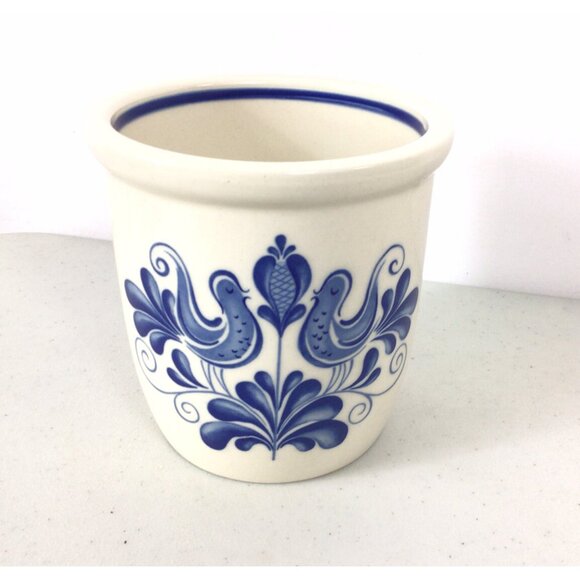 Vintage Kitchen Crock Stonewear Cobalt Blue Lovebirds - Picture 4 of 8